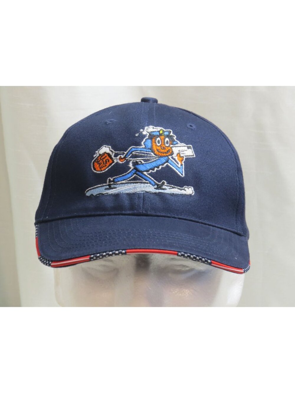 Vintage Mr Zip USPS Hat US Mail Skiing Mascot Sandwich Brim Strapback Navy Blue